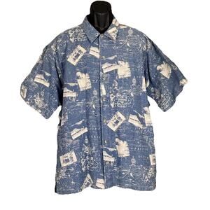 Columbia Blue Button Camp Shirt LG Maui Lahaina Hawaii Island Pacific Postcards